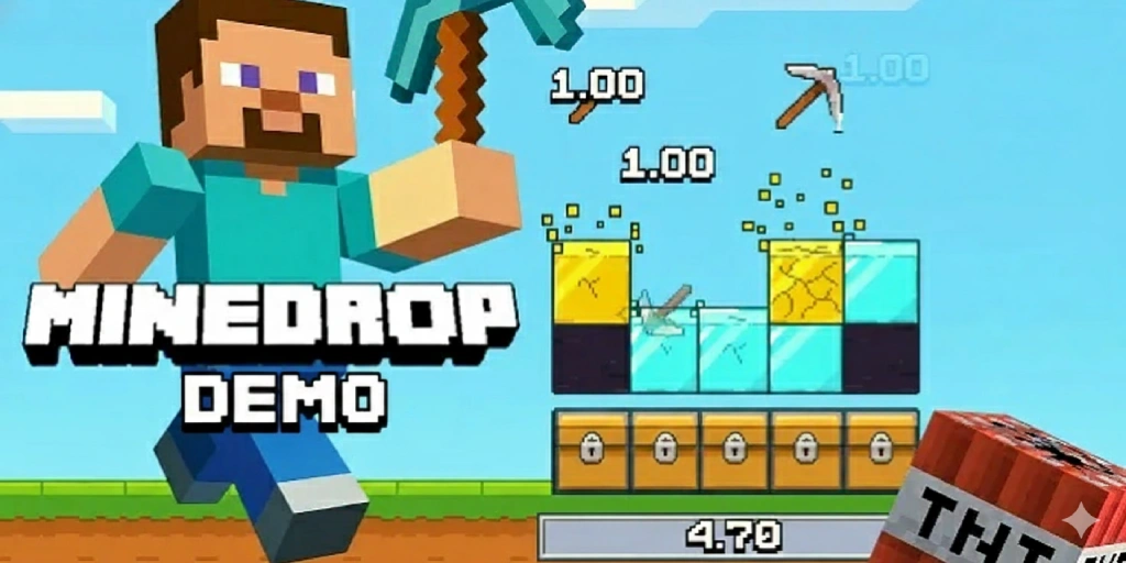 Mine Drop Demo mit Spitzhacken über Blöcken